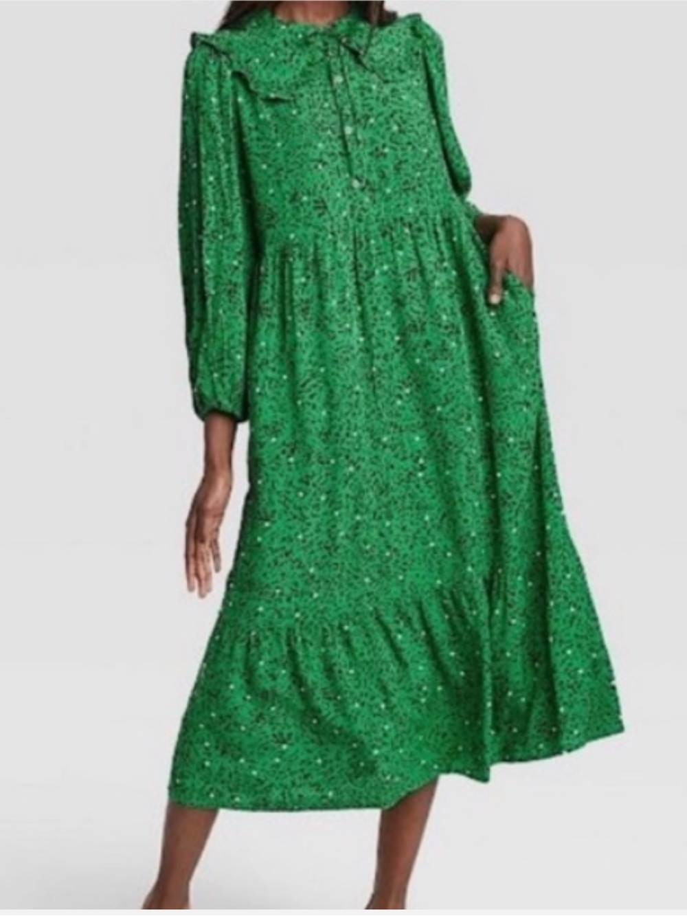 Who What Wear | Kelly Green Floral Maxi/Midi Dress with Peter Pan Collar
